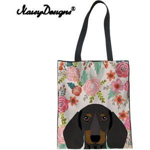 Noisydesigns Tassen Vrouwen Eco-vriend Handtassen Schattige Teckel Hond Vrouwen Opvouwbare Shopping Schoudertassen Linnen Strand Canvas N