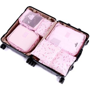 6 Pcs Flamingo Verpakking Cubes Reizen Bagage Organizer Vrouwen Oxford Heren Reistas Organizer Set Verpakking Kubus 485