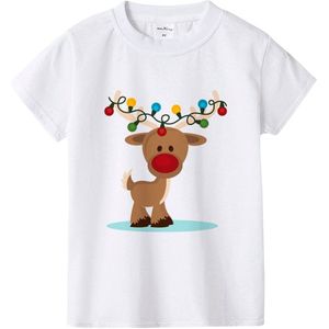 Kerst Kahki Herten Zomer Peuter Kids Baby Girl Witte Blouse T-shirt Tee Tops T-shirt Party Wear Zachte tee