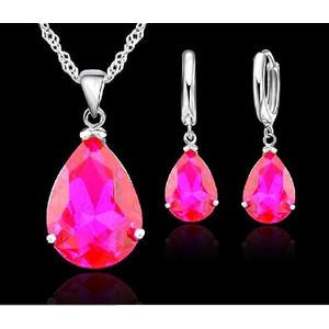 Puur Zilveren Sieraden Set Voor Vrouwen Shiny AAA Zirconia Bruiloft Hanger Ketting Oorbellen Eenvoudige Mode Anniversar