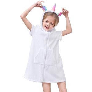 Fioday Handdoek Badjassen voor Meisjes Wit en Regenboog Print Rits Hoodies Jurk voor Beachwear Kids Beach Cover-ups