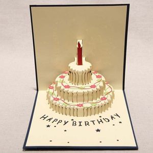 (4 Stuks/partij) gelukkige Verjaardag 3D Pop Up Verjaardagstaart Wenskaarten Met Envelop Voor Party Decoratie Souvenir C7003