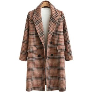 Vrouwen Herfst En Winter Grote Size Lange Plaid Wollen Lange Jas Wollen Jassen En Jassen Vrouwen Mode Plus size Geul