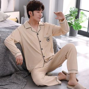 Xizou Mannen Pyjama Sets Katoen Herfst Lange Mouwen Plaid Mannen Pyjama Pak Nachtkleding Kraag Pijama Mannelijke Nachtkleding Twee Stukken Xxxl