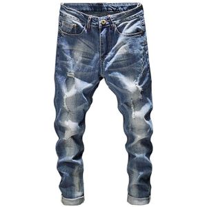 Ripped Jeans Mannen Slim Fit Light Blue Stretch Mode Streetwear Verzwakte Hip Hop Verontruste Toevallige Denim Jeans Broek Mannelijke Broek
