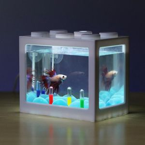 Mini Aquarium Aquarium Met Usb Led Licht Ecologische Vissenkom Vechten Vis Kommen Voor Home Office Thee Tafel Decoratie