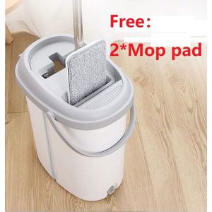 Yocada Hand Gratis Platte Squeeze Mop Met Emmer 2 Stuks Microfiber Pads Voor Hardhout Laminaat Tegels Schoonmaken