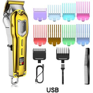 Professionele Clipper Alle-Metalen Oplaadbare Tondeuse Voor Kapper Mannen Elektrische Baard Scheerapparaat Haar Snijmachine Led Display