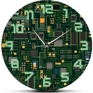 Computer Elektronische Chip Printplaat Geeky Wandklok Groene Pc Printplaat Print Art Wall Horloge Ingenieur Office Decor