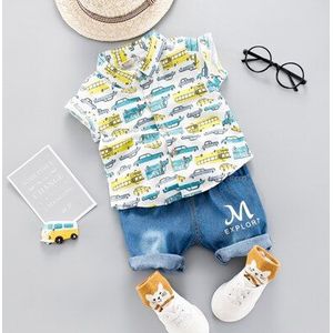 Zomer Peuter Jongen Cartoon Auto Afdruk Kleding Set Kinderen Kleding Korte Mouwen Shirt + Jeans Voor Jongens Pak Voor Kinderen kleding