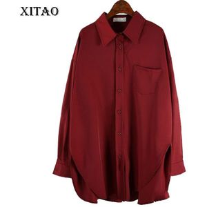 Xitao Plus Size Tij Onregelmatige Blouse Vrouwen Kleding Lente Mode Losse Turn Down Kraag Pocket Elegante Overhemd ZLL4857