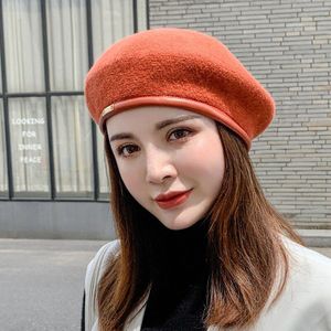 Mode Vrouwen Meisje Beret Franse Warme Wollen Winter Beanie Hat Cap Vintage Vlakte Baret Hoeden Effen Kleur Lady Winter caps
