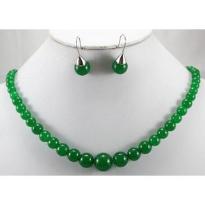 charmante en elegante 6-12mm groene Natuurlijke jade ketting & oorbellen sieraden set 002