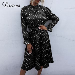 Dicloud Stip Midi Vrouwen Jurk Lange Mouwen Coltrui Taille Tie Party Lange Jurk Elegante Dag Jurk Dames Kleding Herfst