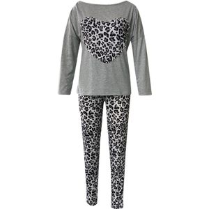 Vrouwen Trainingspak Leopard Gedrukt Hart Patroon Bubble Kralen Lange Mouwen Sweatshirt Broek Set Casual 2 Stuk Sport Pak # g4