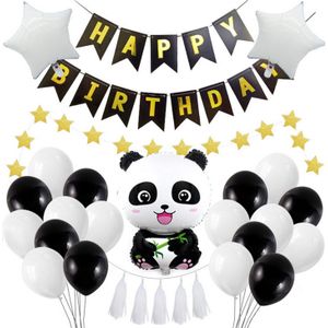 30Pcs Panda Feestartikelen Set Met Gelukkige Verjaardag Banners Kwasten Panda Ster Folie Ballon Latex Ballonnen Voor Feest Decoraties
