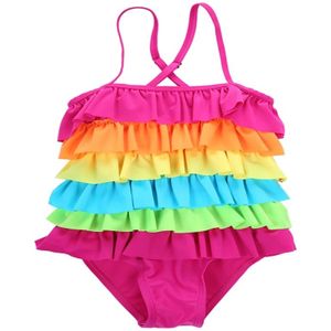 Casual Peuter Kids Meisjes Regenboog Kleurrijke Badmode Gelaagde Swimdress Badpak Kostuum Beachwear Party