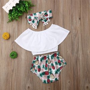 Pasgeboren Baby Meisje Kleding Lotusblad Kraag Crop Tops Ananas Print Korte Broek Hoofdband 3 PCS Outfits Zomer Kleding