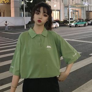 Harajuku Wit Polo Shirt Vrouwen Katoen Casual Losse Zwart Groen Shirt Vrouw Zomer Turn-Down Kraag Dames Tops Meisje tuniek