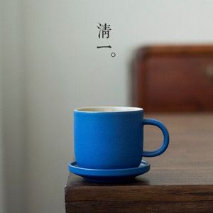 Japanse Frosted Koffie Mok Set Keramische Eenvoudige Blauwe Thee Kopjes En Schotel Leuke Servies Mok Tazas De Te Eco cups AC50BD