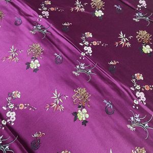 Chinese Zijde Brokaat Stof Jacquard Cheongsam Kostuum Trouwjurk Kussen Tas Donker Roodachtig Paars Meilan Bamboe Chrysant