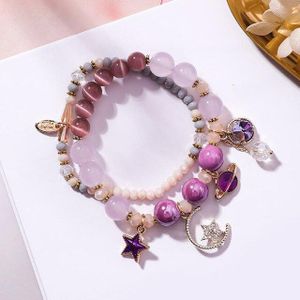 Mode Vrouwen Roze Lint Bedelarmband 5 Kleur Cat Eye Opal Kralen Armbanden & Bangle X