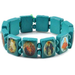 5 stks/partij Kinderen Armbanden Jongen Meisje Houten Jezus Saints Rozenkrans Religieuze Armbanden Armbanden Sieraden