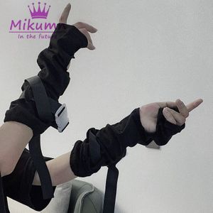 Harajuku Punk Hip Hop Unisex Vingerloze Lange Handschoenen Verstelbare Gesp Ninja Elleboog Lengte Wanten Gothic Streetwear