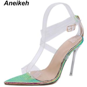 Aneikeh Zomer Bling Vrouwen Sandalen Transparante Snake Print Clear Crystal Hoge Hakken Sandalen Dames Partij Sandalen Maat 42