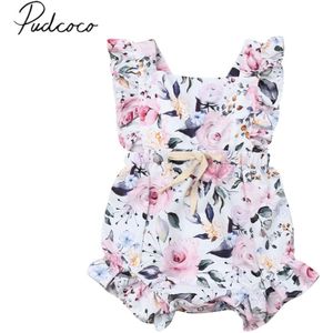 Baby Zomer Kleding 0-18M Schattige Baby Baby Meisjes Romper Mouwloze Ruches Bloem Backless Sunsuit Romper Outfits kleding