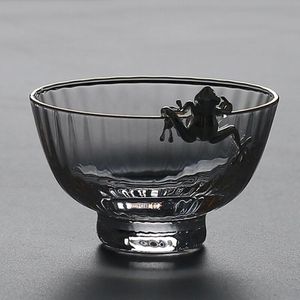110 Ml Japanse Stijl Boutique Hittebestendig Glas Koper-Nikkel Zilveren Kikker Master Cup Theekopje Kung Fu Thee set Creatieve Thee Kom