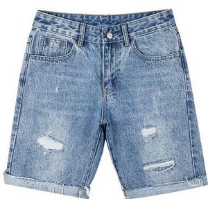 Mannen Casual Shorts Denim Broek Gat Streetwear Student Mode Losse Rechte Zomer Mannelijke Bodems Koreaanse Stijl Ulzzang Vintage