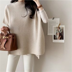 Elegante Mantel Trui Herfst Koreaanse Stijl Losse Gebreide Mantel Jas Vrouwen Top Asymmetrische Zoom Grote Maat Truien Vrouwelijke