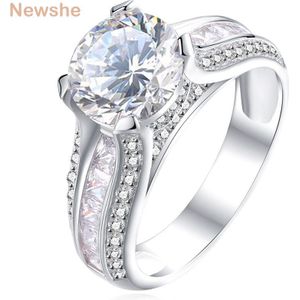 Newshe 925 Sterling Silver Wedding Engagement Ring 2 Ct Ronde Witte Aaa Cz Modieuze Sieraden Voor Vrouwen JR4791