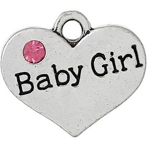 Doreenbeads Charm Hangers Heart Silver Kleur Bericht ""Baby Girl"" Gesneden Roze Strass 17.0 Mm X 15.0 Mm, 20 Pcs