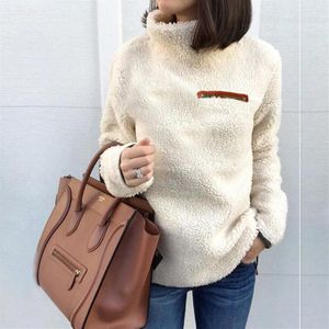 Vrouwen Pluizige Fleece Sweater Trui Winter Casual Coltrui Rits Vrouwelijke Hoodies Losse Warm Soft Solid Vrouwen Tops Jumper