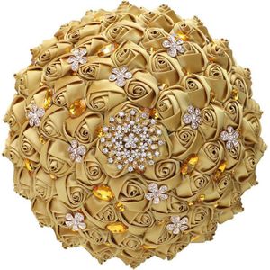 WIFELAI-A - Bruidsboeket - Goud - 21 cm - Kristal Zijde Rozen