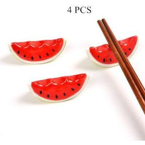 4 Stuks Leuke Rode Watermeloen/Tomaat Keramische Decoratieve Eetstokjes Houder Rack Lepel Vork Rest Keuken Servies Japanse Stijl