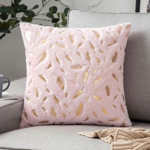 Ins Flanel Kussenhoezen Gouden Veer Decoratieve Bed Gooi Roze Kussenslopen Covers Voor Bed Sofa Multicolor Wit