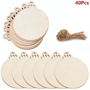 OurWarm 40Pcs Houten Ornamenten voor Scrapbooking Ster Boom Sneeuwvlok Cirkel Vorm Hout DIY Craft Kerstboom Opknoping Hanger