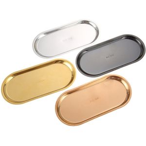 Rvs Luxe Cosmetische Parfum Opbergvak Gerecht Decoratie Plaat Trays Sieraden Ring Brood Dessert Zwart 1 PCS