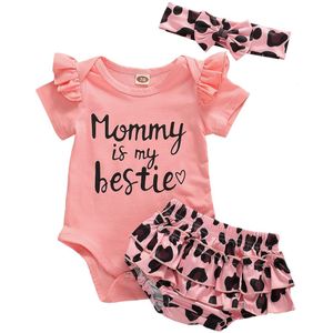 Baby Zomer Kleding Pasgeboren Baby Baby Meisjes Ruffle Tops Jumpsuit Romper + Luipaard Tutu Shorts Broek Hoofdband Outfits Set