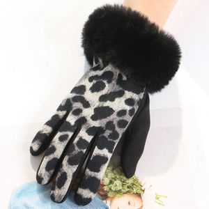Persoonlijkheid Luipaard Spot Zachte Pluche Touchscreen Dames Handschoenen Plus Fluwelen Rijden Binnen Om Warm En Koud D69