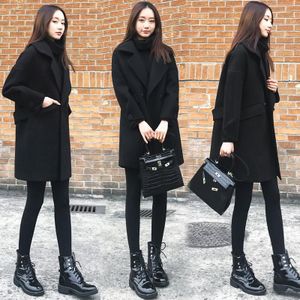Mode Lente Herfst Vrouwen Werkkleding Zwarte Jas Koreaanse Losse Slanke Wollen Overjas Vrouwen Jas Jas