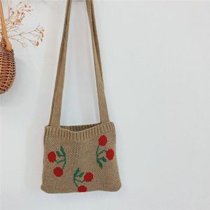 Herfst Winter Kinderen Gebreide Enkele Schoudertassen Koreaanse Stijl Cherry Kinderen Messenger Bags