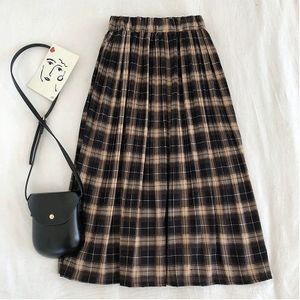 Rokken Vrouwen Plaid Losse A-lijn Casual Lange Rok Zomer Herfst Lolita Stijl Studenten Alle-Wedstrijd Vrouwen Hoge taille Chic