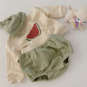 Milancel Baby Boy Kleding Set Fruit Print Sweatshirts Tops Solid Bloeiers En Hoed 3 Stuks Peuter Meisjes Kleding