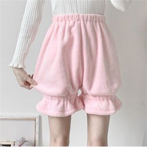 Wit Roze Bloeiers Vrouwen Bottoms Broek Kawaii Pyjama Shorts Fleece Leuke Ondergoed Lolita Meisje Dames Lounge Wear Fluwelen Broek