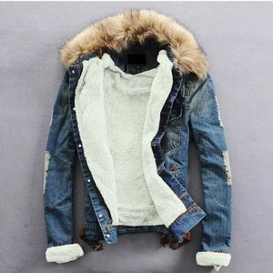 Idopy Winter Fleece Denim Jas Plus Size S-6XL Dikker Thermische Warm Jeans Jas en Jas Met Bontkraag