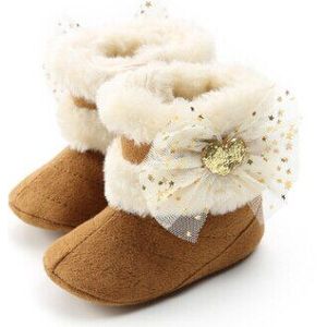 Baby Baby Meisje Snowboots Soft Sole Antislip Faux Fur Voering Enkellaarsjes Met Leuke Tule Strik 0-18M